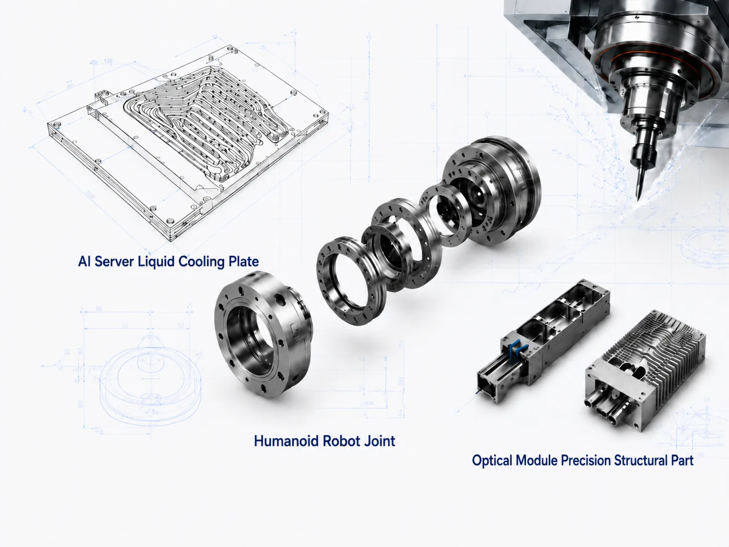 AI server cold plate, humanoid robot joint and optical transceiver precision structural parts